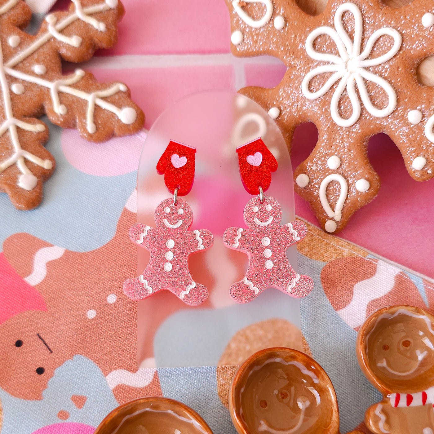 Pink Gingerbread Dangle Earrings