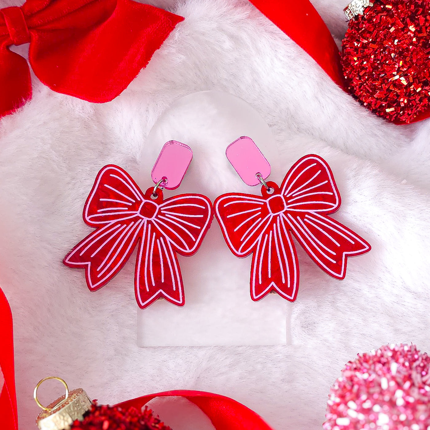 Bow Earrings - Red