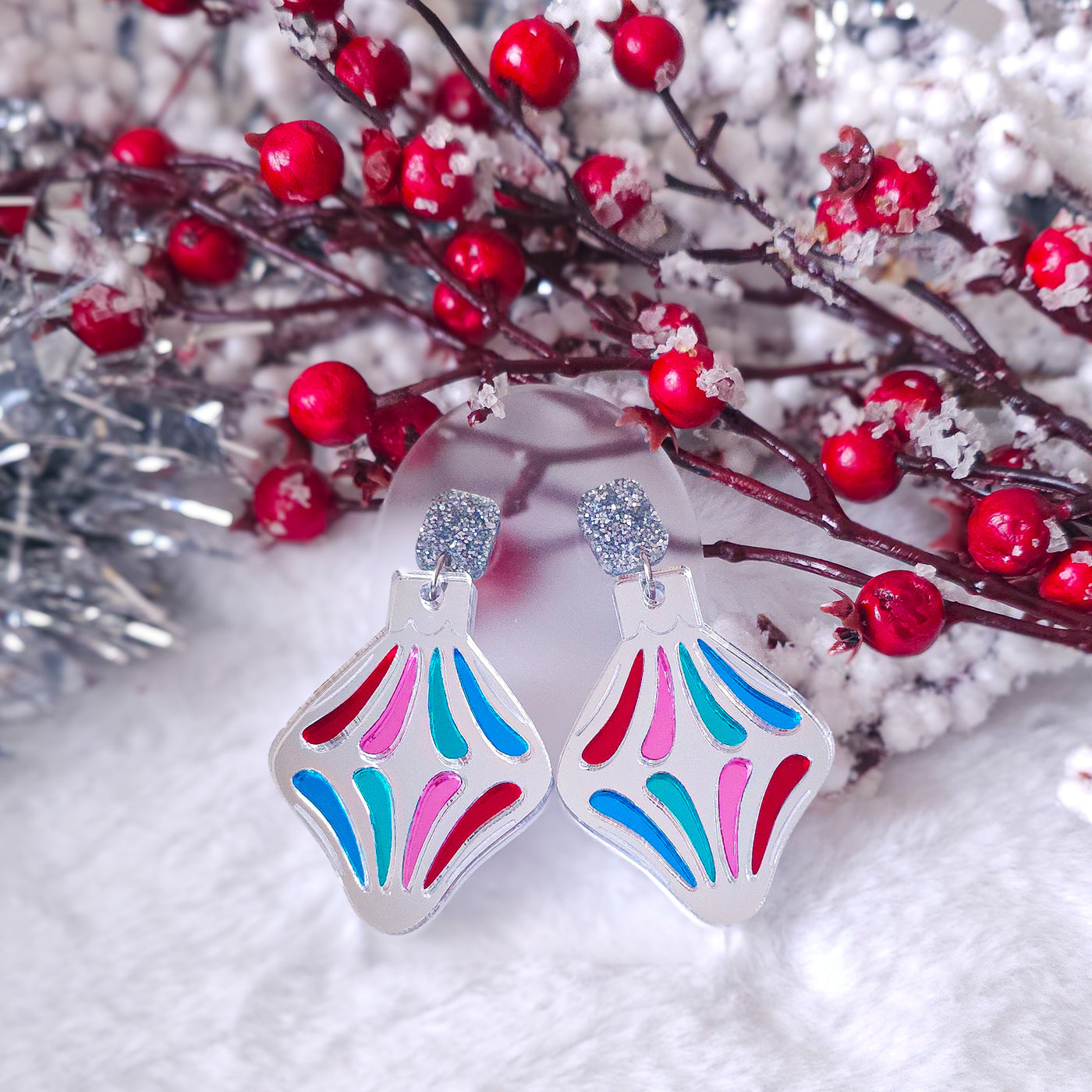 A Colourful Christmas Vintage Bauble Earrings