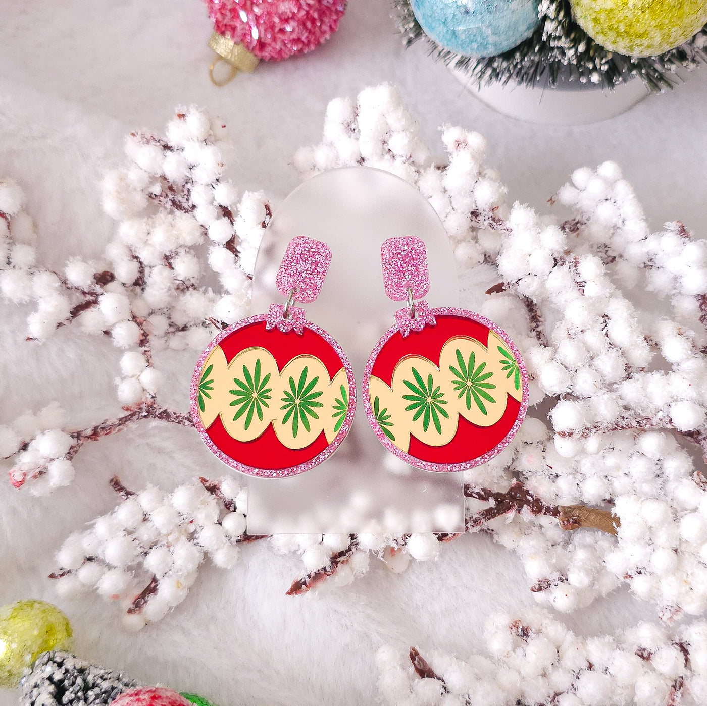 Christmas Of Old Vintage Bauble Earrings - Pink