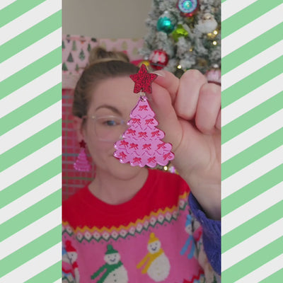Christmas Tree Earrings - Pink