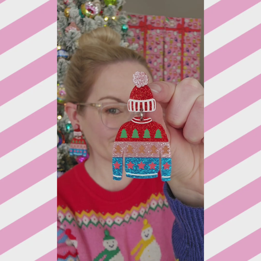 Fairisle Christmas Jumper Dangle Earrings
