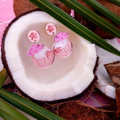 Coconut Cocktail Dangle Earrings-Fun-quirky-earrings-sensitive-ears