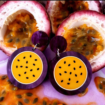 Passionfruit Dangle Earrings-Fun-quirky-earrings-sensitive-ears